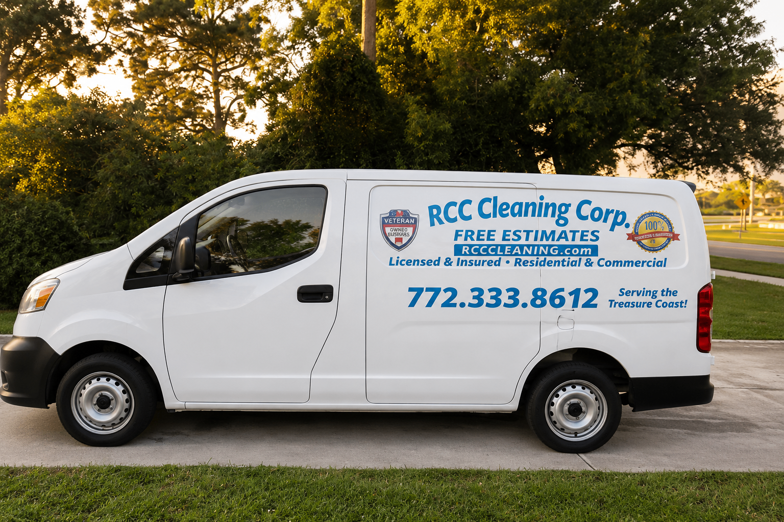RCC Cleaning Corp. service van serving Treasure Coast, FL and surrounding communities